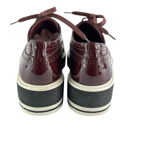 PRADA Brogues Burgundy Patent Leather Women Wingtip Platform Loafers 39 - 9US